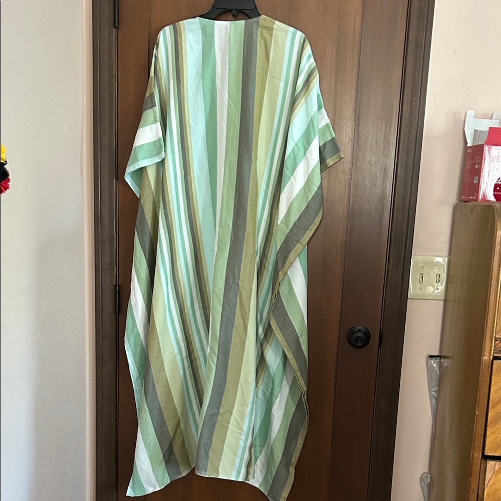 Marrakshi Life Striped Green and Beige Kaftan XS - Picture 3 of 5